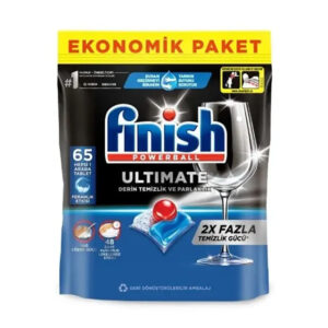 قرص ماشین ظرفشویی فینیش Ultimate پاوربال ۶۵ عددی – پاک‌کنندگی و براق‌کنندگی حرفه‌ای ظروف
