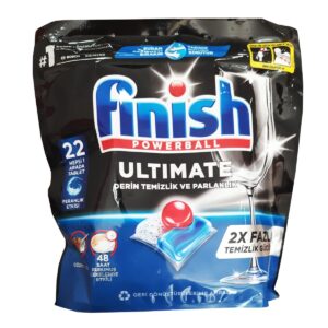 قرص ماشین ظرفشویی فینیش پاوربال Ultimate بسته 22 عددی – تمیزکننده و براق‌کننده حرفه‌ای ظروف