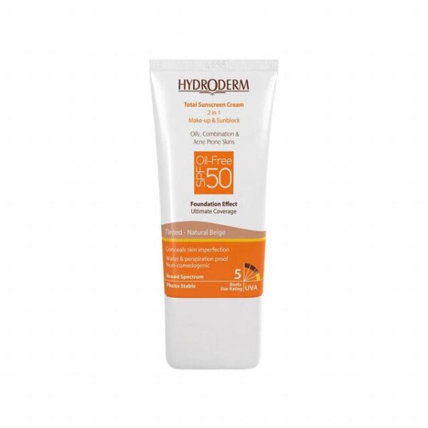 کرم ضد آفتاب فاقد چربی 2In1 هیدرودرم SPF50 حجم 40 میلی لیتر - بژ طبیعی