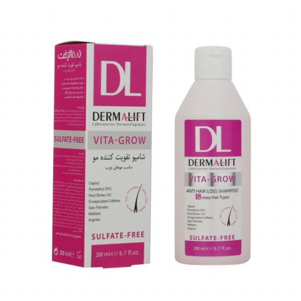 شامپو ضد ریزش موهای چرب درمالیفت مدل Vita-Grow حجم 200 میلی لیتر