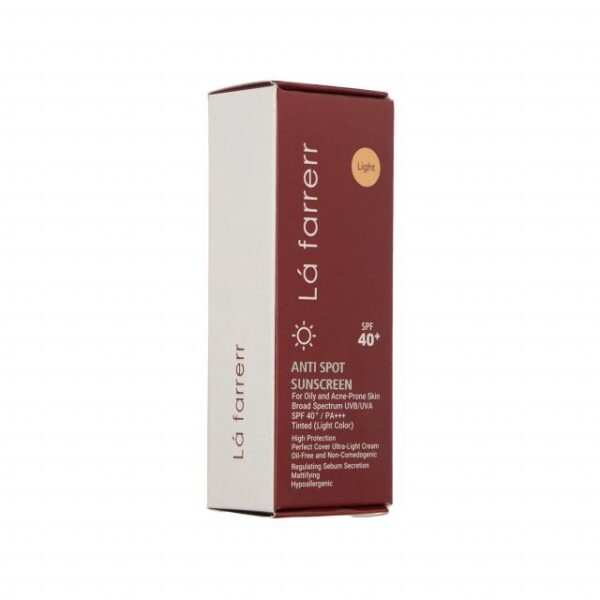 کرم ضد آفتاب و ضد لک فاقد چربی SPF 40 لافارر مناسب پوست چرب و مستعد آکنه حجم 40 میلی لیتر - رنگ روشن
