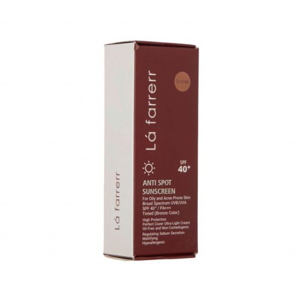 کرم ضد آفتاب و ضد لک فاقد چربی SPF 40 لافارر مناسب پوست چرب و مستعد آکنه حجم 40 میلی لیتر - برنز