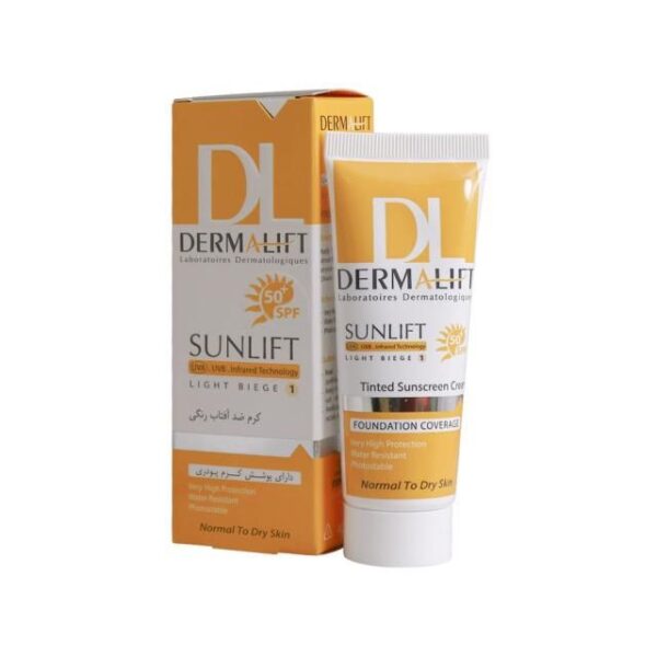 کرم ضد آفتاب SPF50 درمالیفت مناسب پوست های خشک و معمولی شماره 1 حجم 40 میلی لیتر - بژ روشن